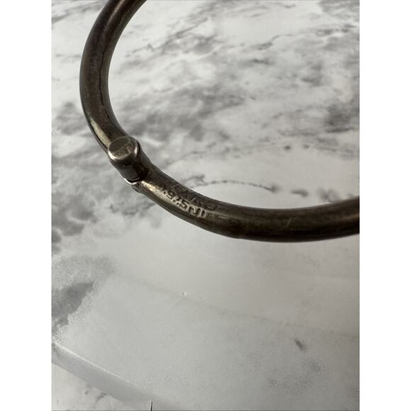 Vintage Mexico Sterling Silver Hinged Bypass Bangle Teardrop Patina Minimal - Picture 6 of 9